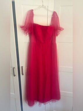 Revelry Maeve Tulle Dress Puff Tulle Sleeves Fuchsia Hot Pink Size 10 NWT